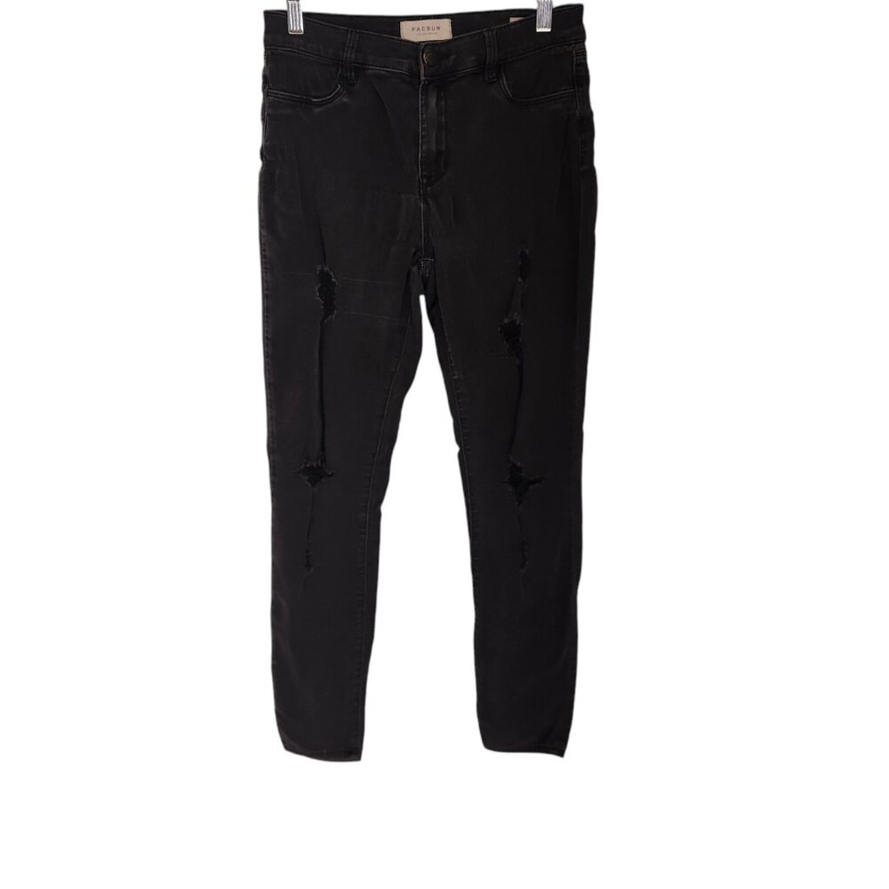 Pacsun Jeggings Stretch Black Distressed Ripped High Rise Womens Sz 28 (27x27)